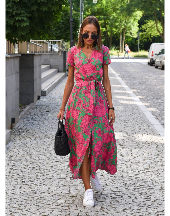 Fiona | Women's V-Neck Wrap Midi Dress for Effortless Style