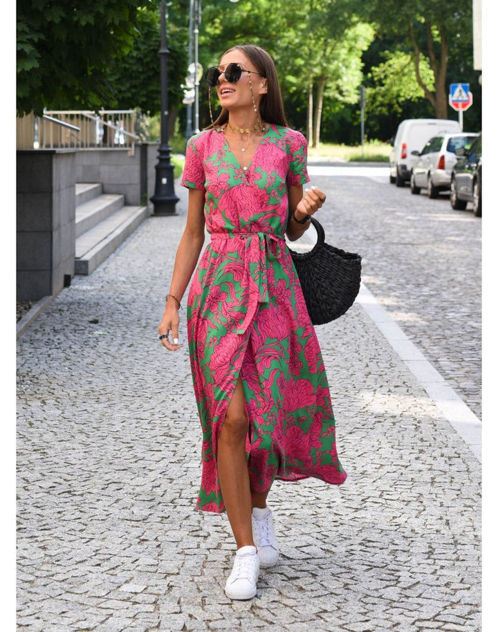 Fiona | Women's V-Neck Wrap Midi Dress for Effortless Style