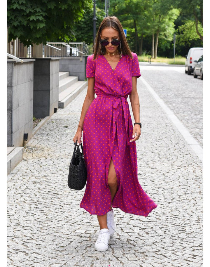 Fiona | Women's V-Neck Wrap Midi Dress for Effortless Style