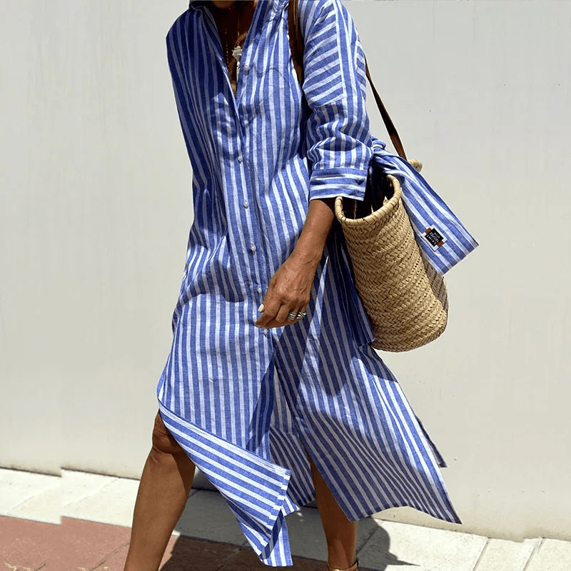 Frances | Women's Striped Button-Down Midi Dress