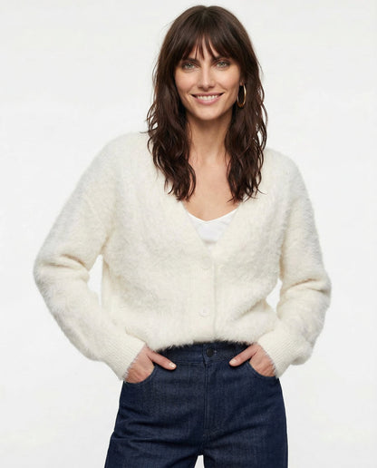 Women's Oversized Brushed Knit Cardigan with V-Neck Buttons