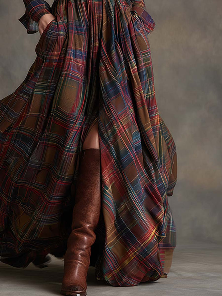 Gabriella | Women's Plaid Maxi Dress with Belt