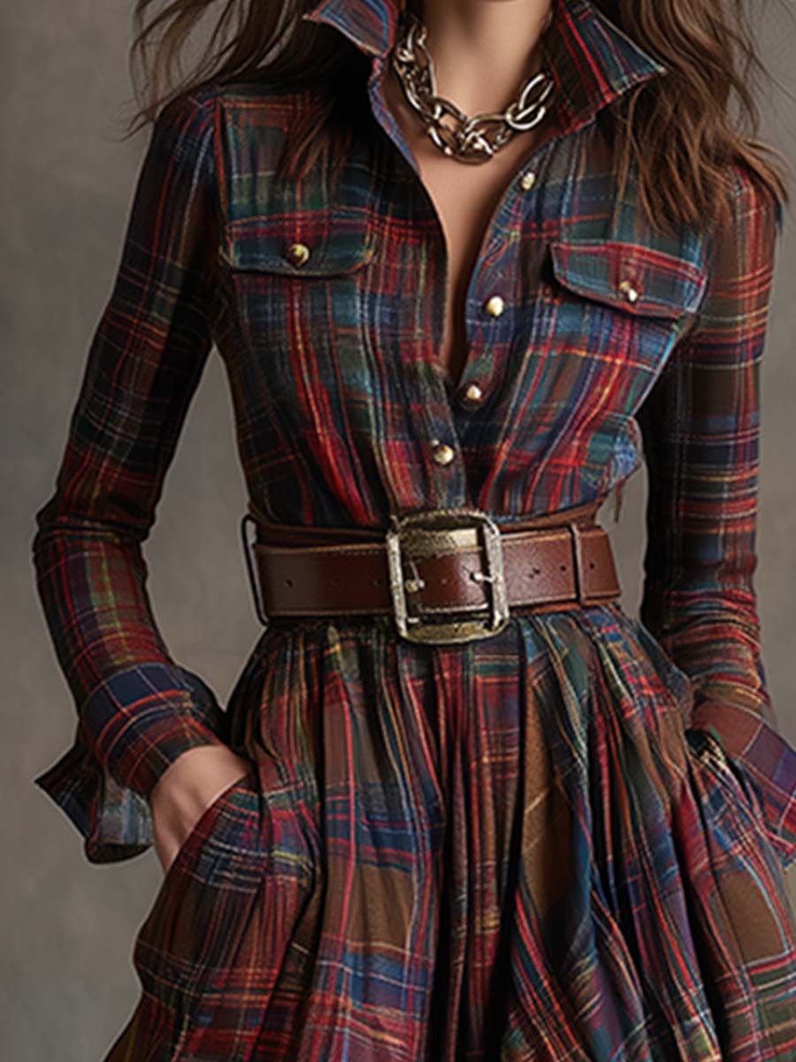Gabriella | Women's Plaid Maxi Dress with Belt