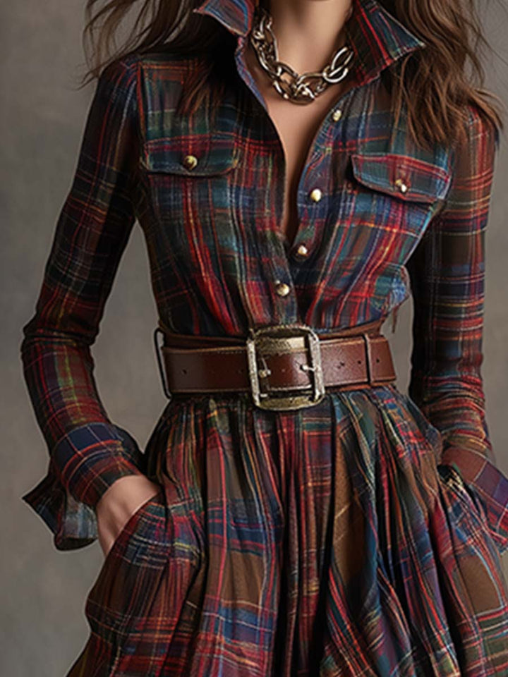 Gabriella | Women's Plaid Maxi Dress with Belt