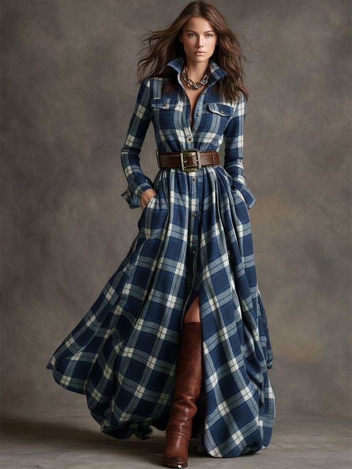 Gabriella | Women's Plaid Maxi Dress with Belt