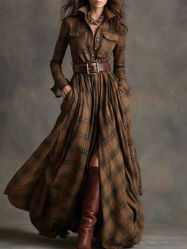 Gabriella | Women's Plaid Maxi Dress with Belt