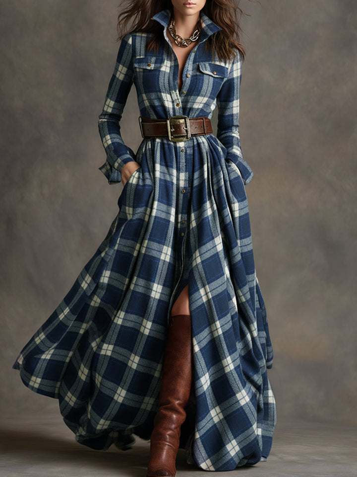 Gabriella | Women's Plaid Maxi Dress with Belt