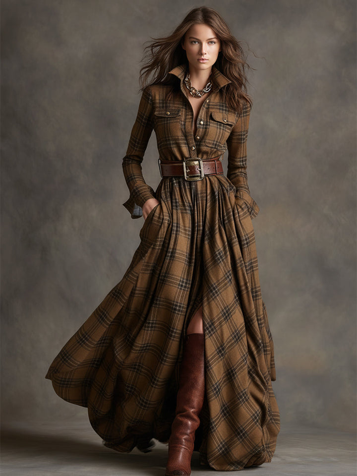 Gabriella | Women's Plaid Maxi Dress with Belt