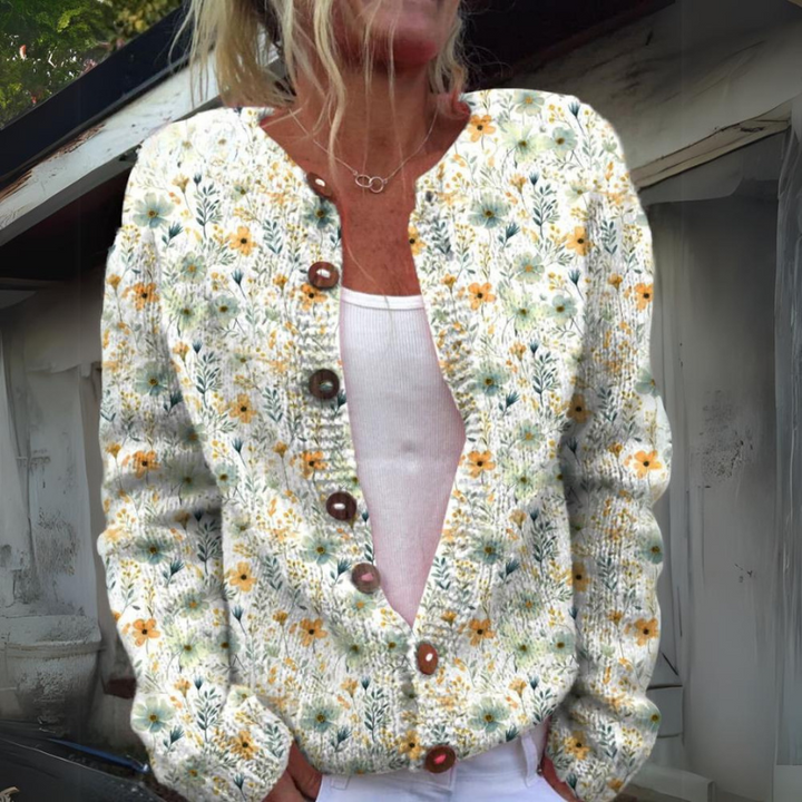 Women's Floral Print Knitted Cardigan with Button Details