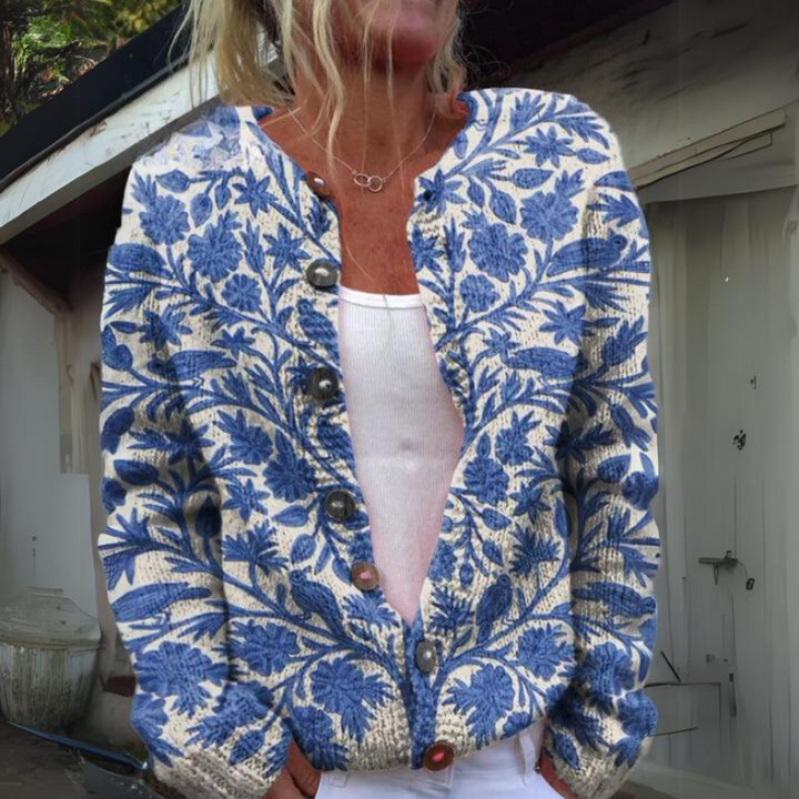 Women's Floral Print Knitted Cardigan with Button Details