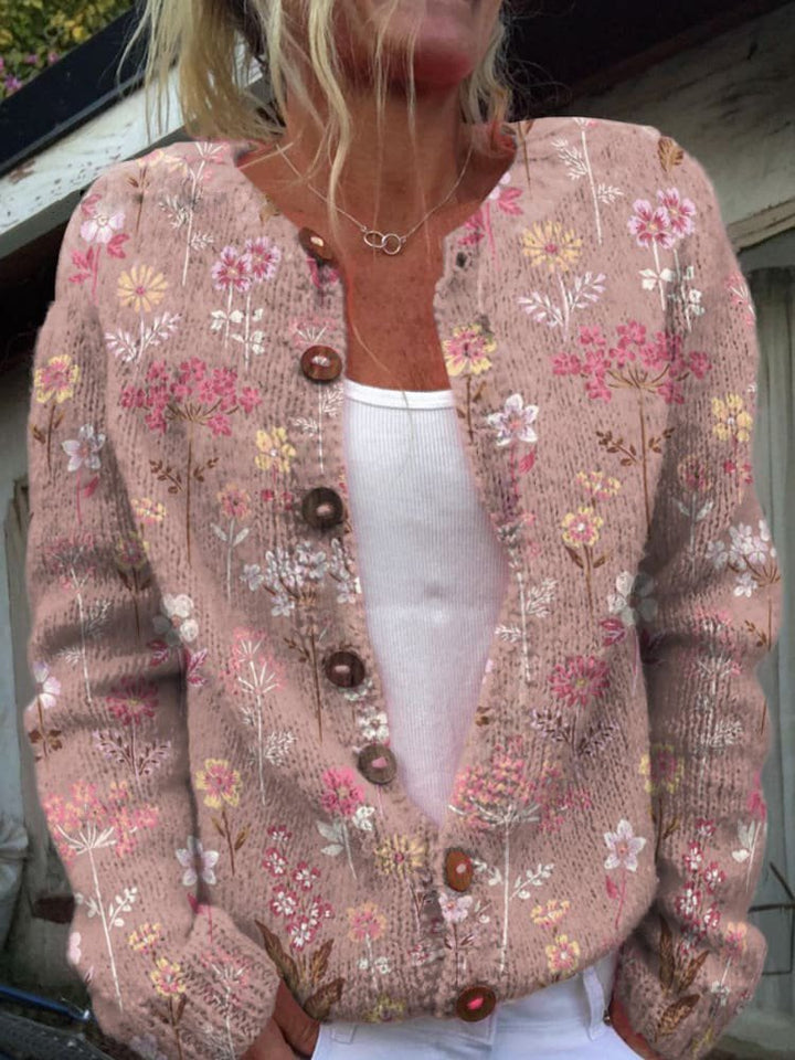 Women's Floral Print Knitted Cardigan with Button Details