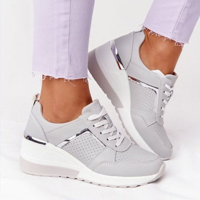 Manuela | Women's Casual Lace-Up Wedge Sneakers with Shiny Details