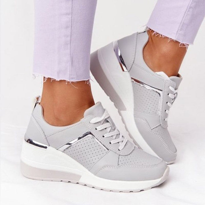 Manuela | Women's Casual Lace-Up Wedge Sneakers with Shiny Details