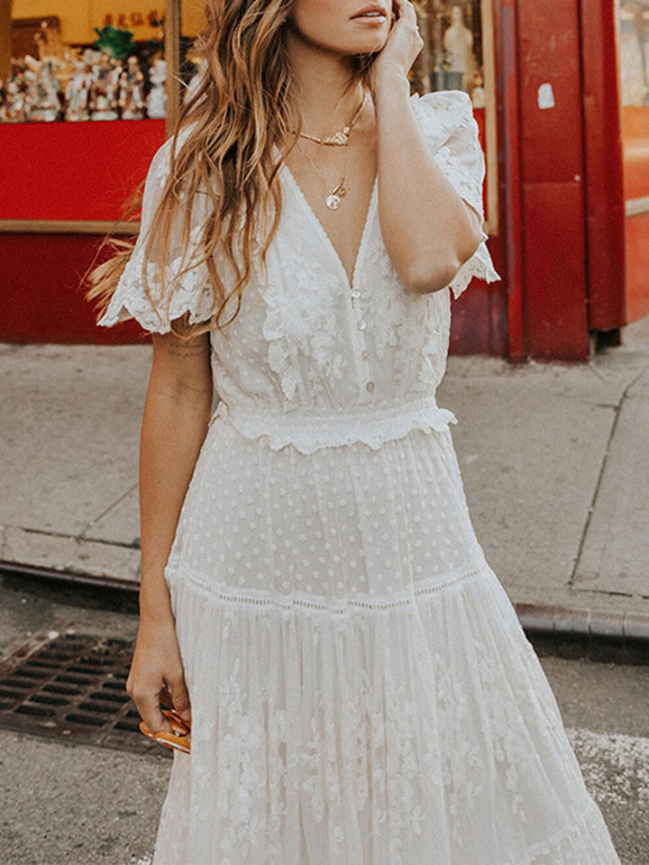 Hazel | Women's V-Neck Lace A-Line Midi Dress Replacement