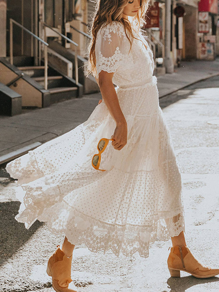 Hazel | Women's V-Neck Lace A-Line Midi Dress Replacement