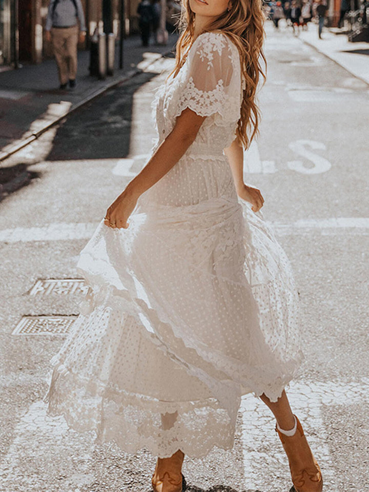 Hazel | Women's V-Neck Lace A-Line Midi Dress Replacement