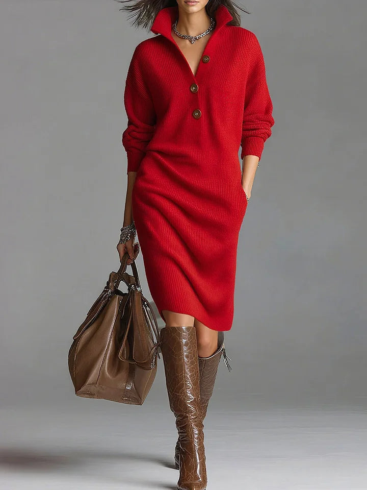 Heather | Women's Midi Sweater Dress with Long Sleeves