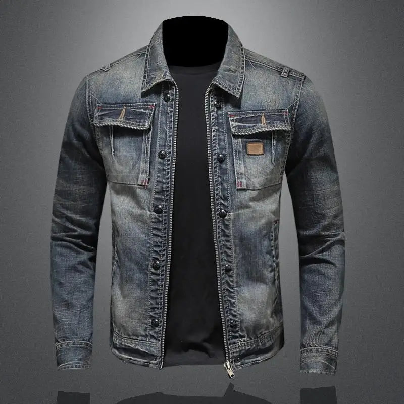 Men's Stylish Denim Jacket with Button Closure and Front Pockets