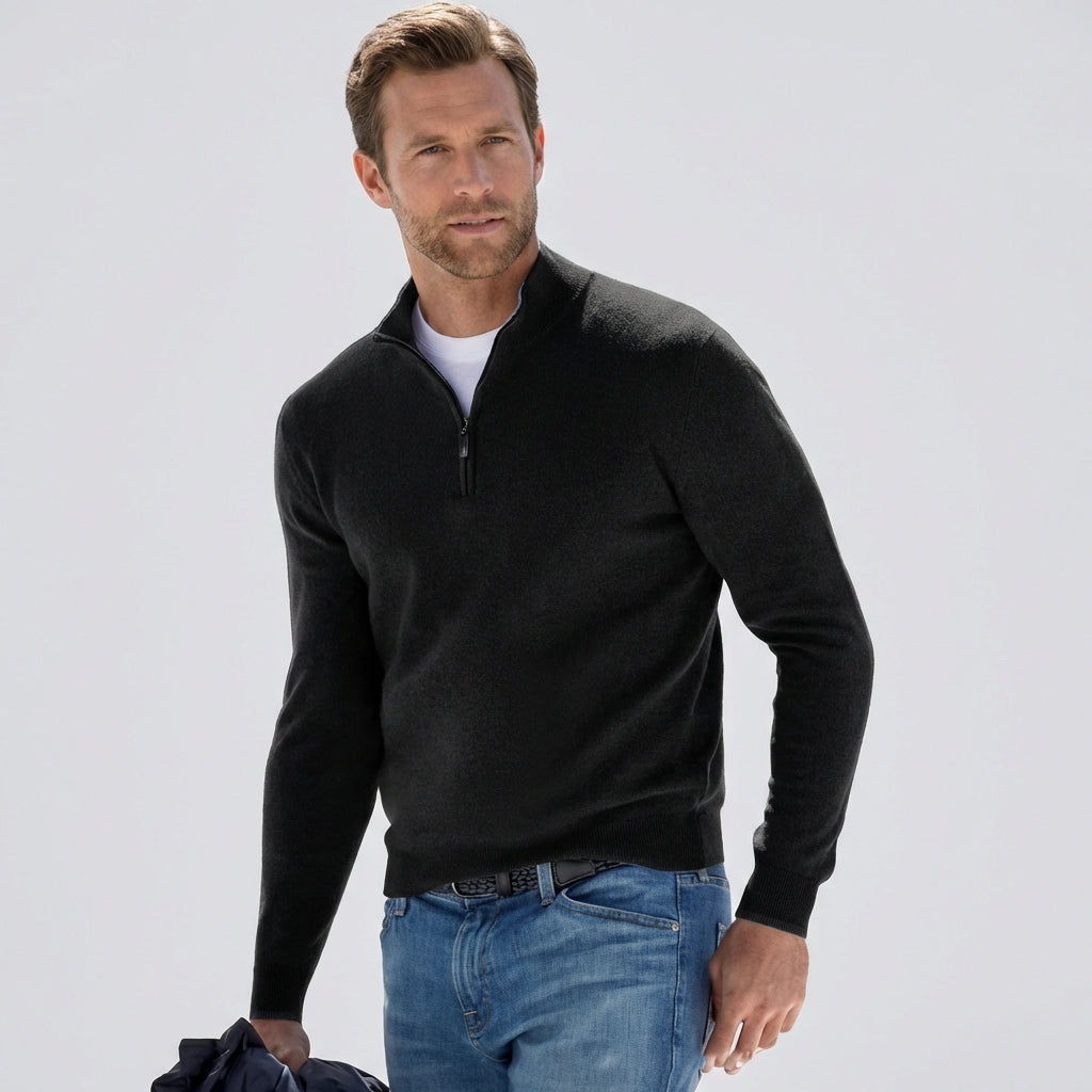 Suéter con cuello en V y cremallera para hombre, de mezcla de algodón, ideal para primavera