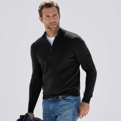 Suéter con cuello en V y cremallera para hombre, de mezcla de algodón, ideal para primavera