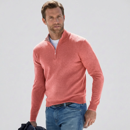 Suéter con cuello en V y cremallera para hombre, de mezcla de algodón, ideal para primavera