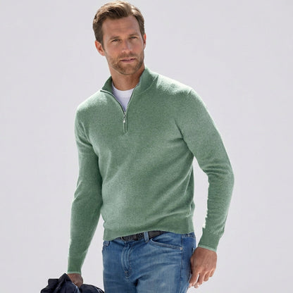 Suéter con cuello en V y cremallera para hombre, de mezcla de algodón, ideal para primavera