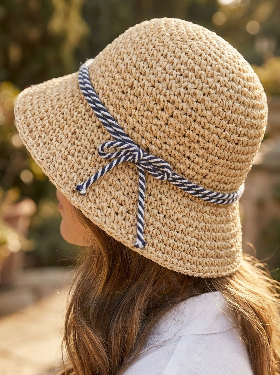 Women's Braided Straw Hat with Adjustable Drawstring
