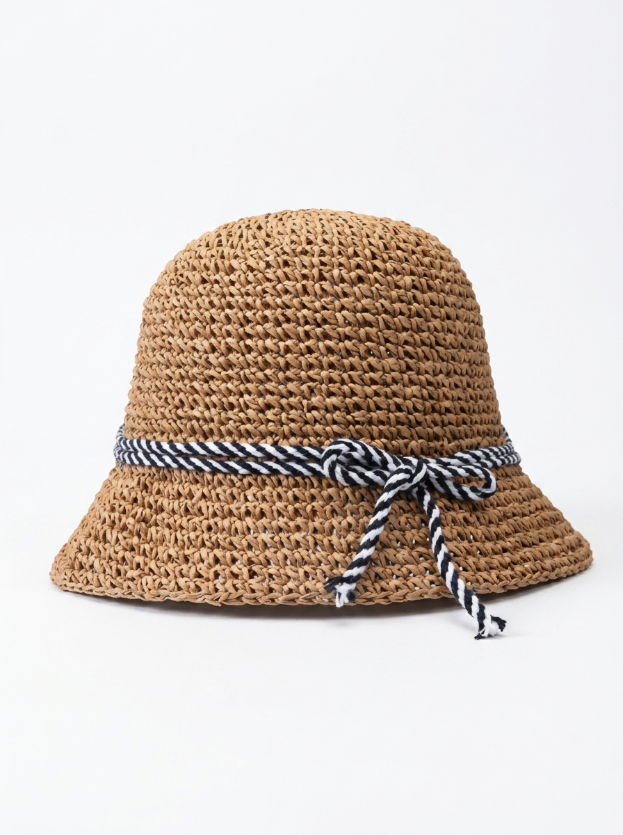 Women's Braided Straw Hat with Adjustable Drawstring