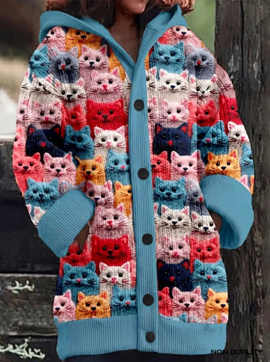 Women's Colorful Cat Print Cardigan