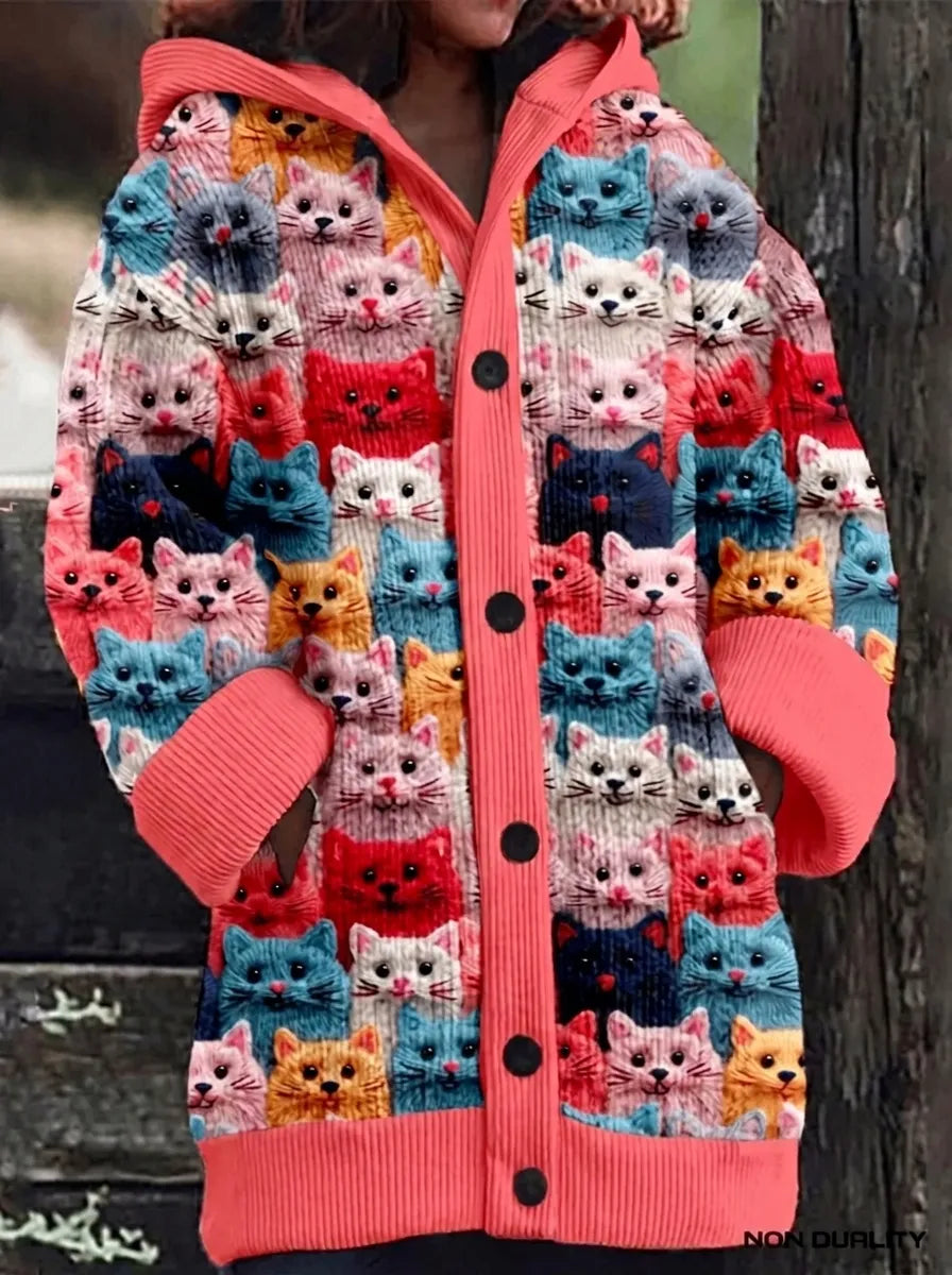 Women's Colorful Cat Print Cardigan