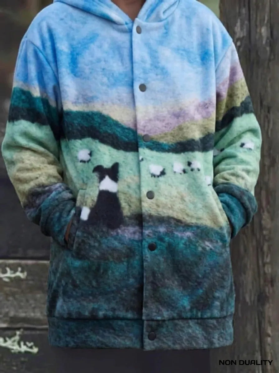 Women's Colorful Cat Print Cardigan