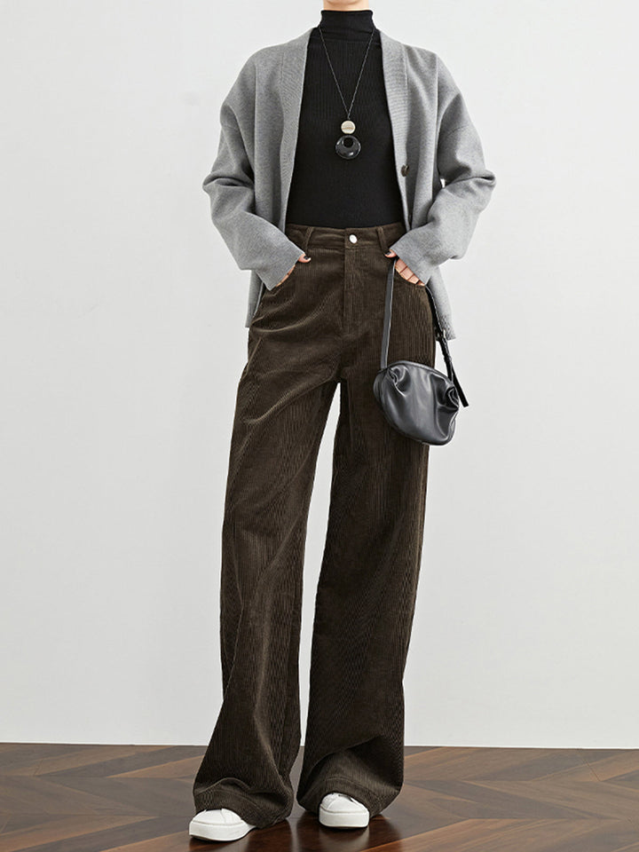 Women's High-Waist Draped Corduroy Trousers