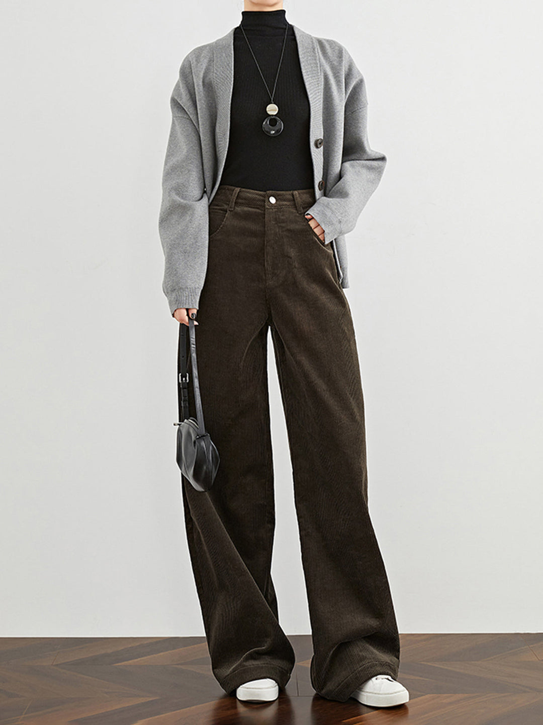Women's High-Waist Draped Corduroy Trousers