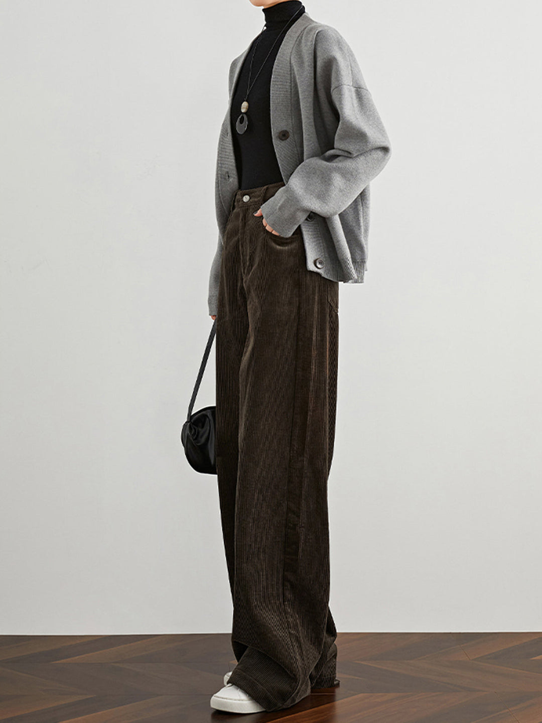 Women's High-Waist Draped Corduroy Trousers