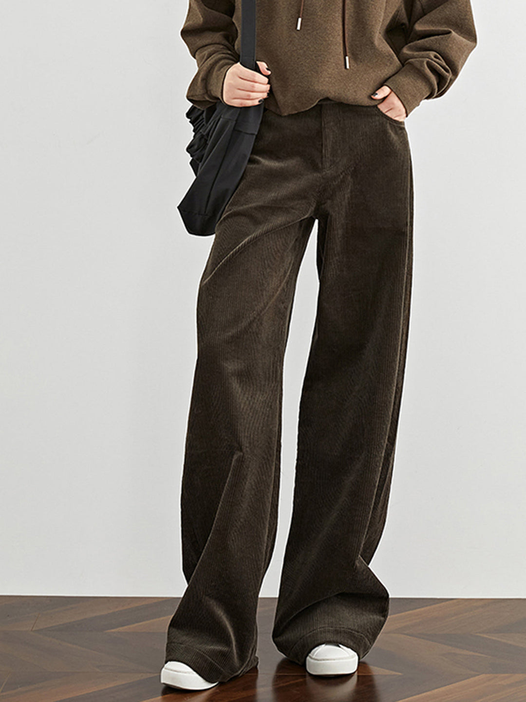 Women's High-Waist Draped Corduroy Trousers