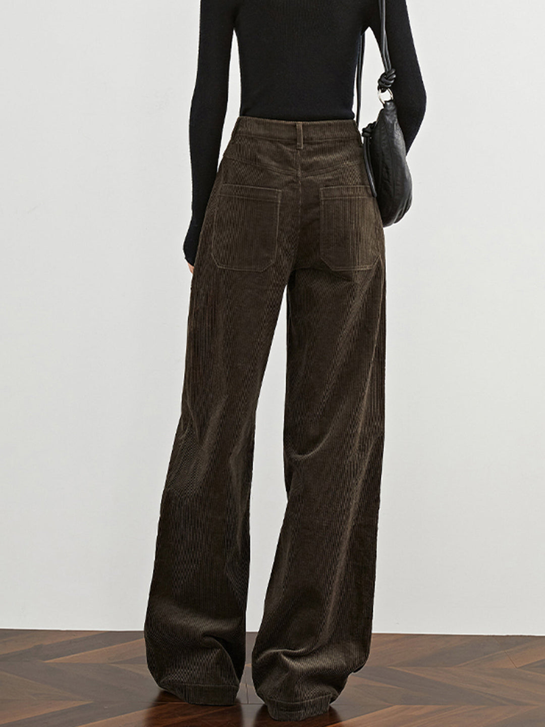 Women's High-Waist Draped Corduroy Trousers