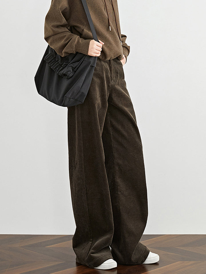 Women's High-Waist Draped Corduroy Trousers