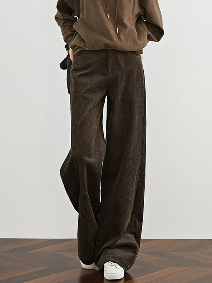 Women's High-Waist Draped Corduroy Trousers