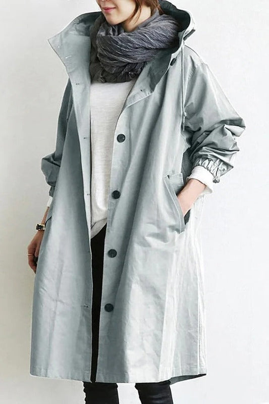 Women's Water-Resistant Hooded Casual Trench Coat for Fall Days