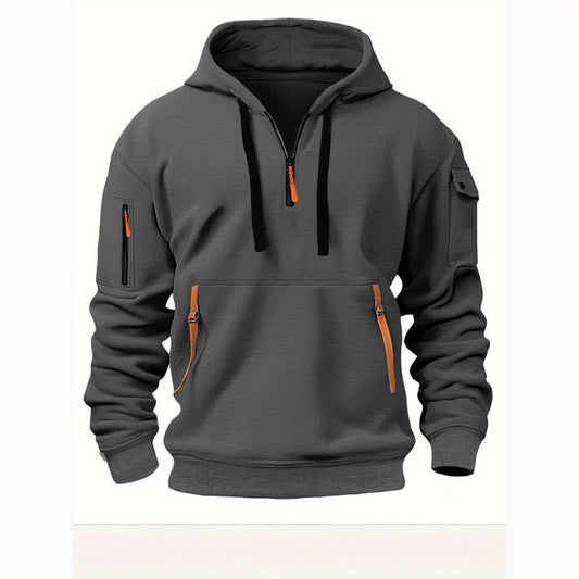 Hoodie voor heren met halflange rits, lange mouwen en normale pasvorm voor dagelijks gebruik