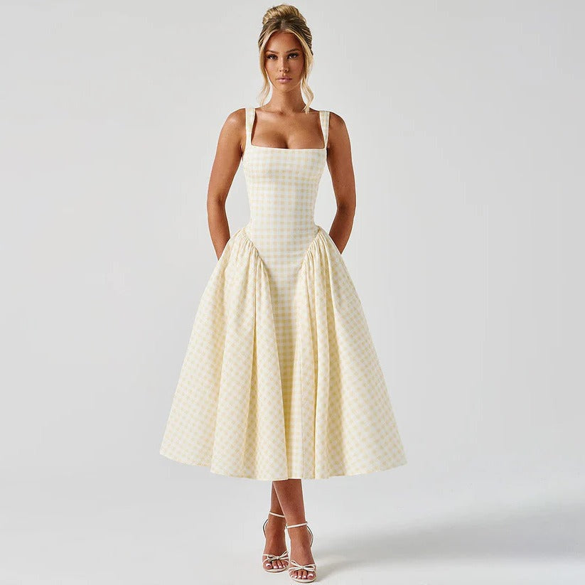 Women's Square Neck Midi Dress for Effortless Style