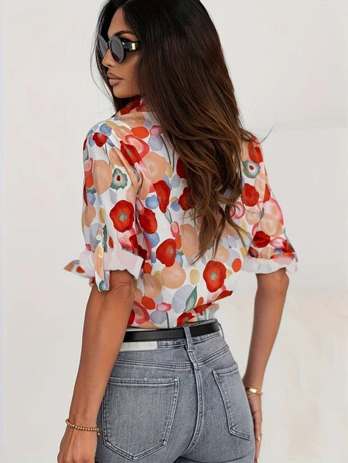 Women's Floral Print Button-Up Top