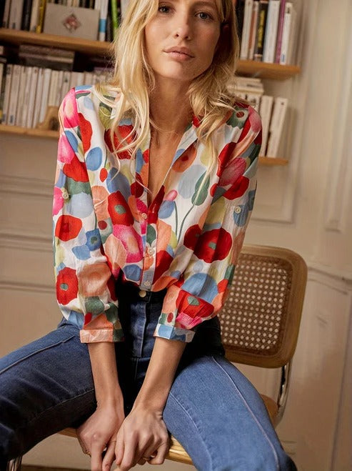 Women's Floral Print Button-Up Top