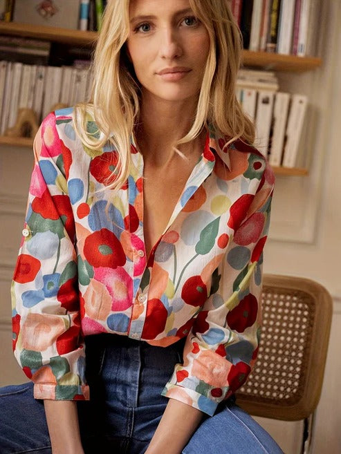 Women's Floral Print Button-Up Top