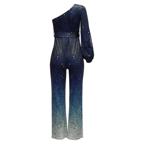 Women's One-Shoulder Ombre Party Jumpsuit