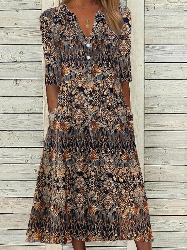 Women's Ethnic V Neck Half Sleeve Midi Dress for Stylish Occasions
