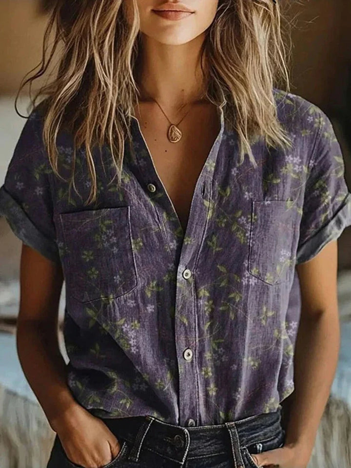 Women's Bohemian Floral Print Long Sleeve Button-Up Blouse