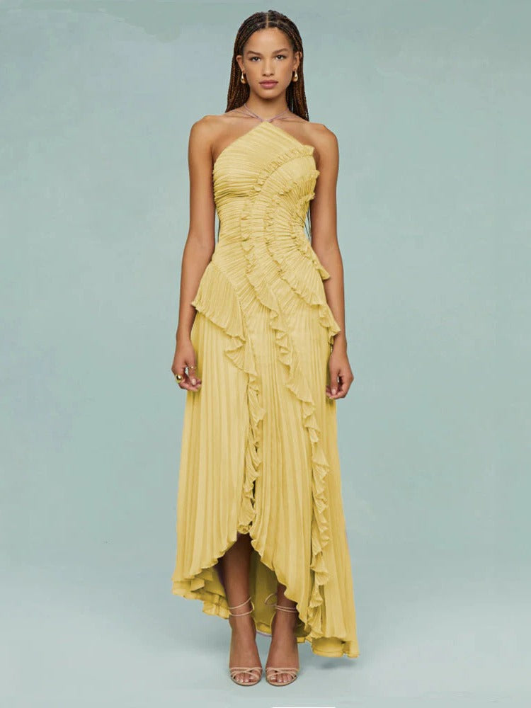 Women's One-Shoulder Pleated Maxi Dress