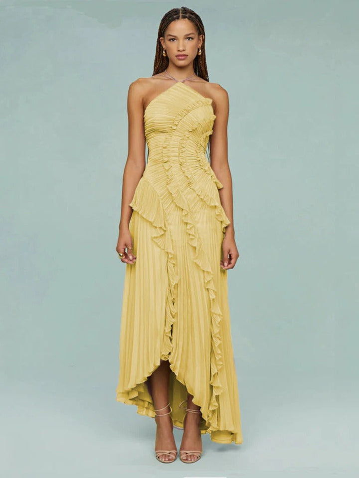 Women's One-Shoulder Pleated Maxi Dress