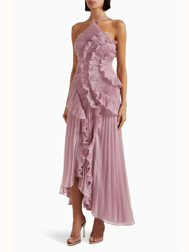 Women's One-Shoulder Pleated Maxi Dress